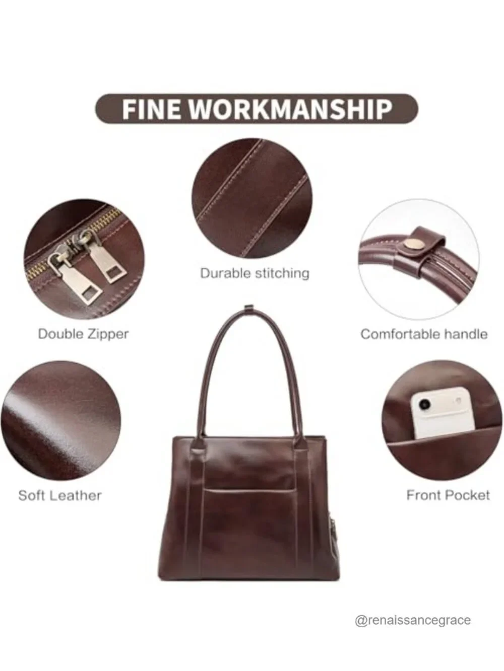 Genuine Leather Satchel Handbag Women Top-Handle Shoulder Tote Crossbody Purse
